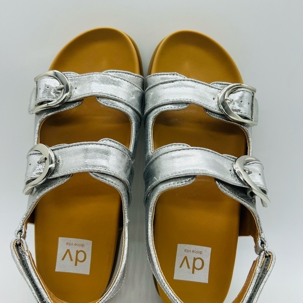 DOLCE VITA WOMEN‘S SHINY SILVER STRAPPY ALAMEDA SANDALS SIZE 8 - Picture 8 of 14